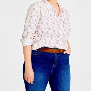 On 34th Floral Button Down Shirt Women XL Cottagecore Corporate Casual